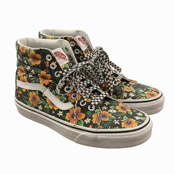 Vans Sk8-Hi Floral Sneakers Authentic Aloha Checkerboard High Top Size 8.5 - Picture 1 of 10